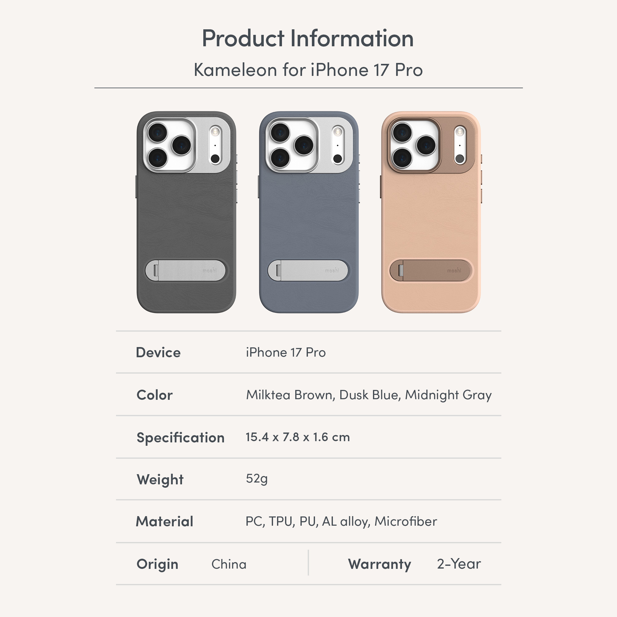Kameleon for iPhone 17 Pro - Midnight Gray