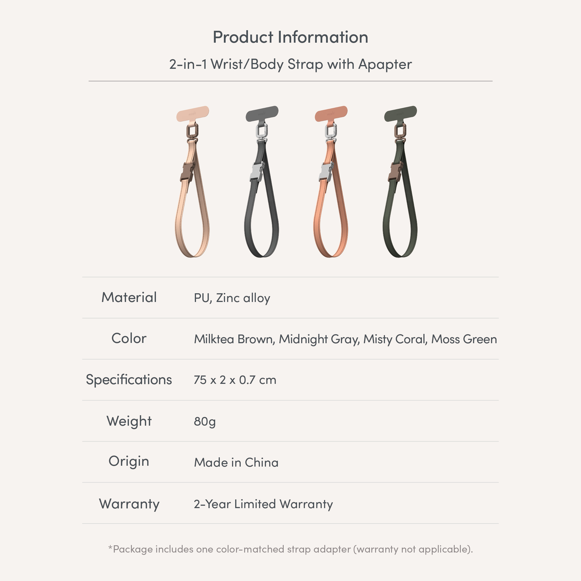 2-in-1 Wrist/Body Strap (PU) with Adapter - Milktea Brown